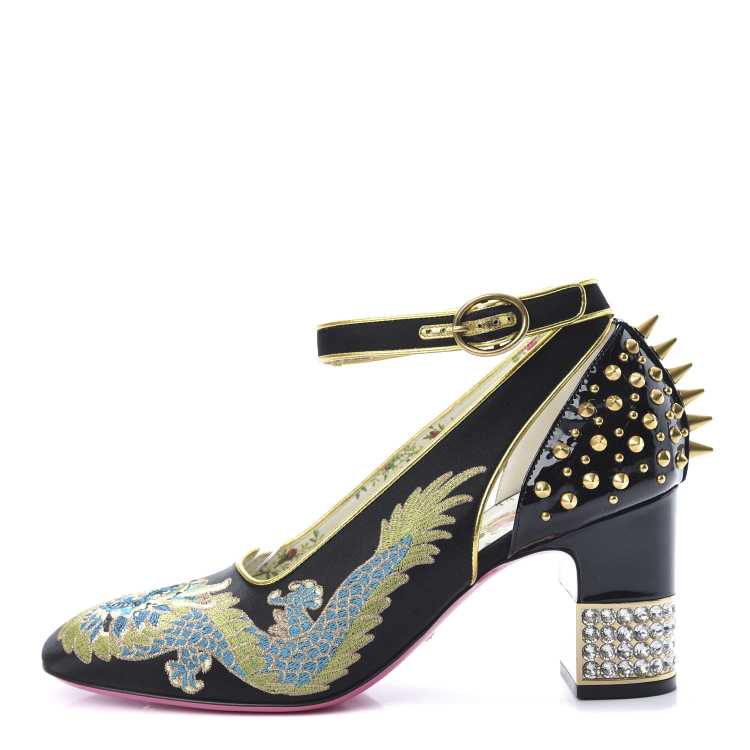 Gucci Satin Embroidered Dragon Caspar Pumps 39 Black 1 of 11