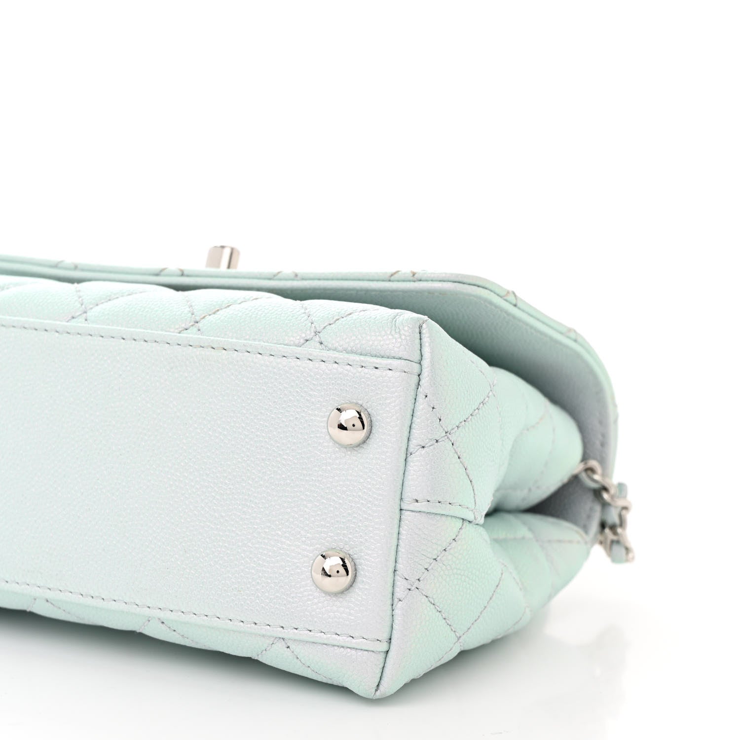Chanel Iridescent Caviar Quilted Extra Mini Coco Handle Flap Light Blue 10 of 10