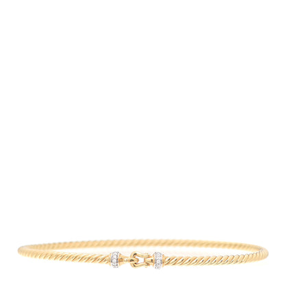 David Yurman 18K Yellow Gold Diamond 2.6mm Cable Collectibles Buckle Bracelet 1 of 4