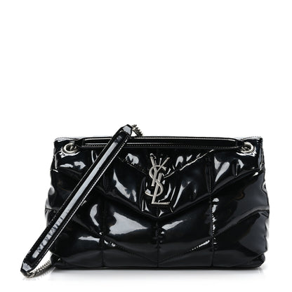 Saint Laurent Patent Lambskin Quilted Small Loulou Puffer Monogram Chain Satchel Black 1 of 9
