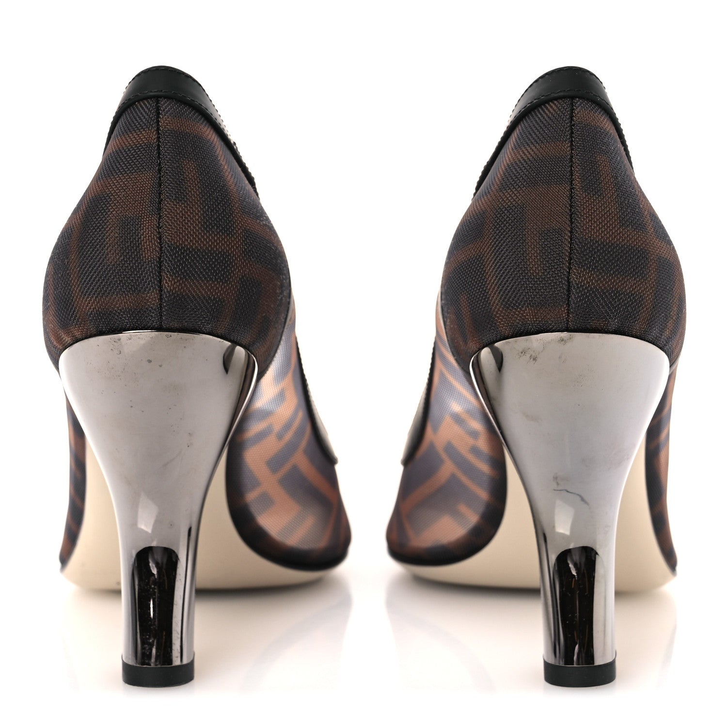 Fendi Technical Mesh Vitello Gommato FF Colibri 85mm Pumps 40 Tobacco Moro Black 6 of 10