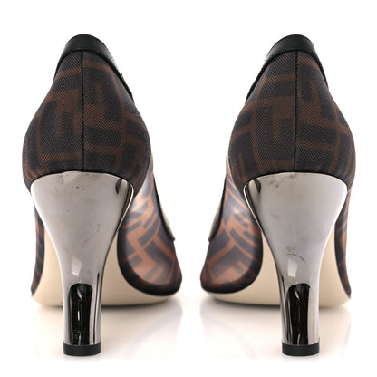 Fendi Technical Mesh Vitello Gommato FF Colibri 85mm Pumps 40 Tobacco Moro Black 6 of 10
