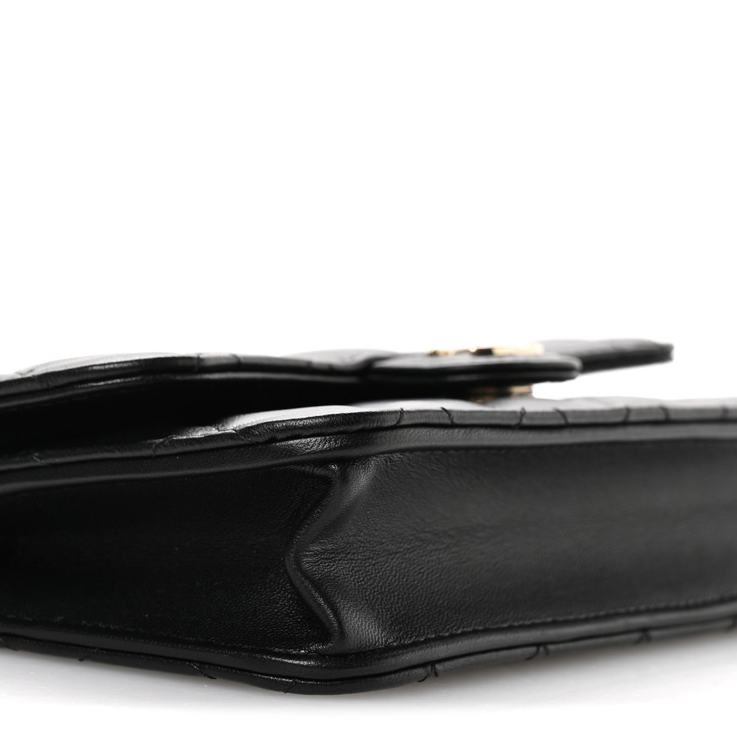 Lambskin Quilted Flap Phone Holder With Chain Black