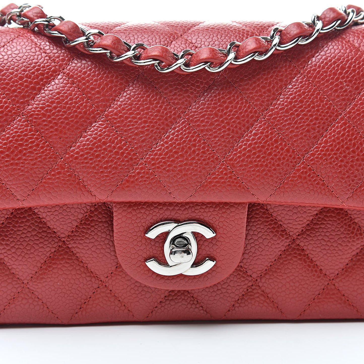 Caviar Quilted Mini Rectangular Flap Red