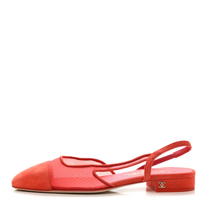 Chanel Mesh Suede Cap Toe CC Slingback Sandals 37 Orange 1 of 8