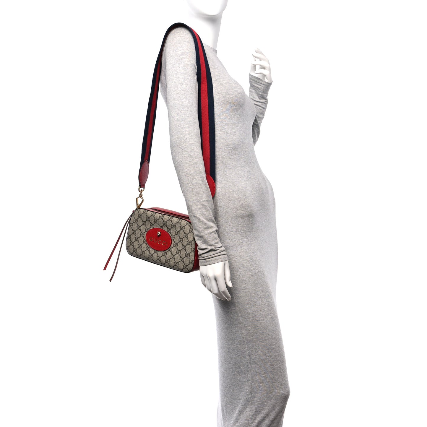 GG Supreme Monogram Web Neo Vintage Shoulder Bag Beige Red