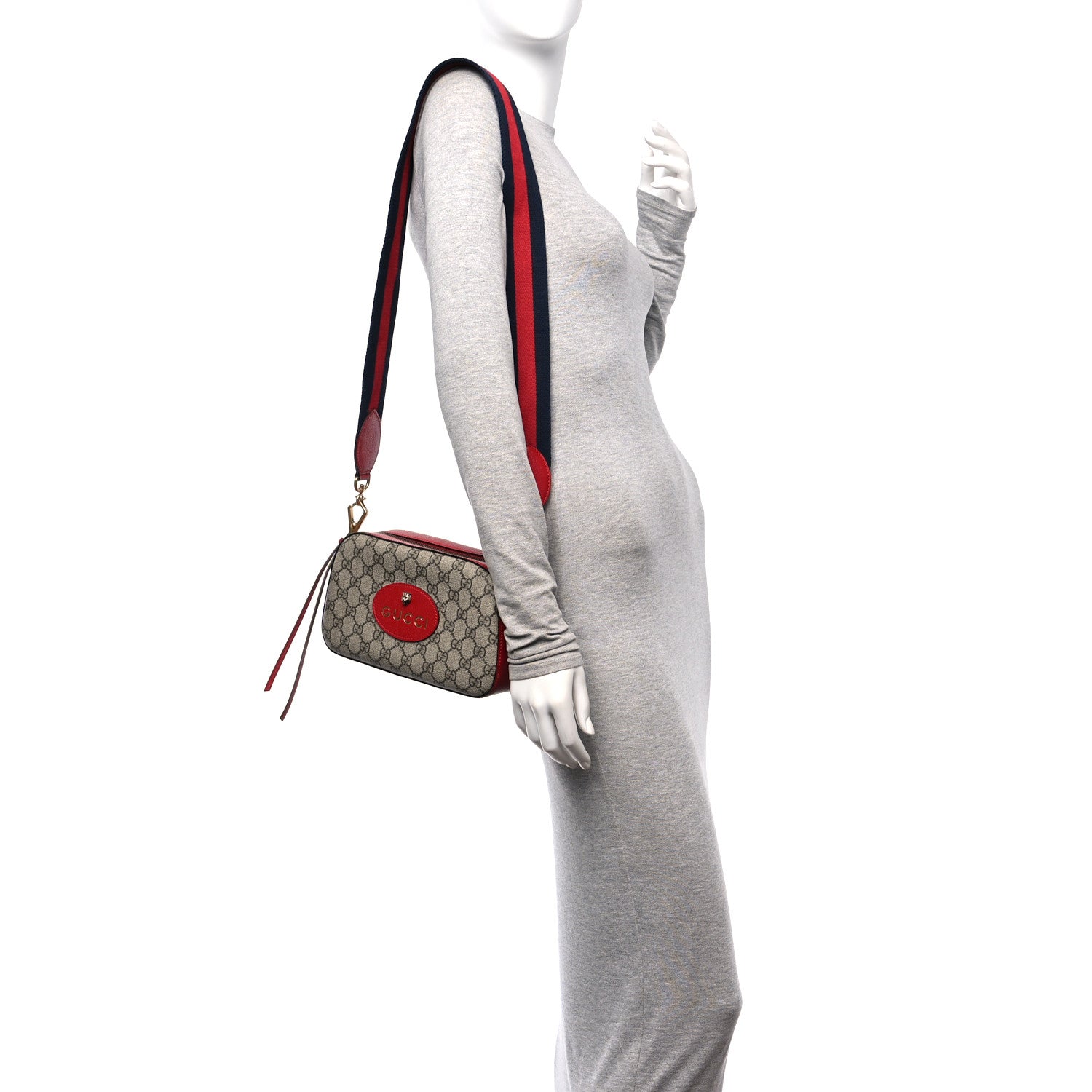 Gucci GG Supreme Monogram Web Neo Vintage Shoulder Bag Beige Red 2 of 10