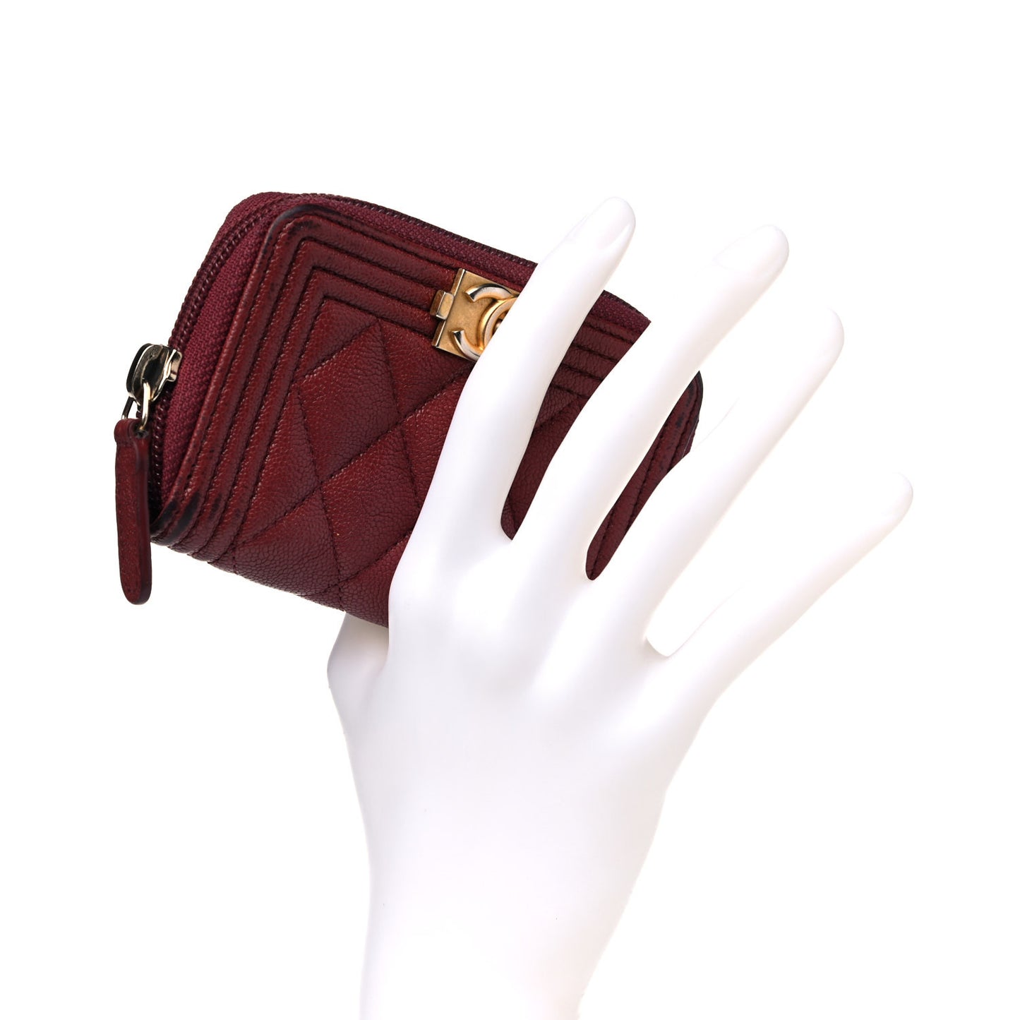 Caviar Quilted Boy Zip Around Coin Purse Wallet Burgundy