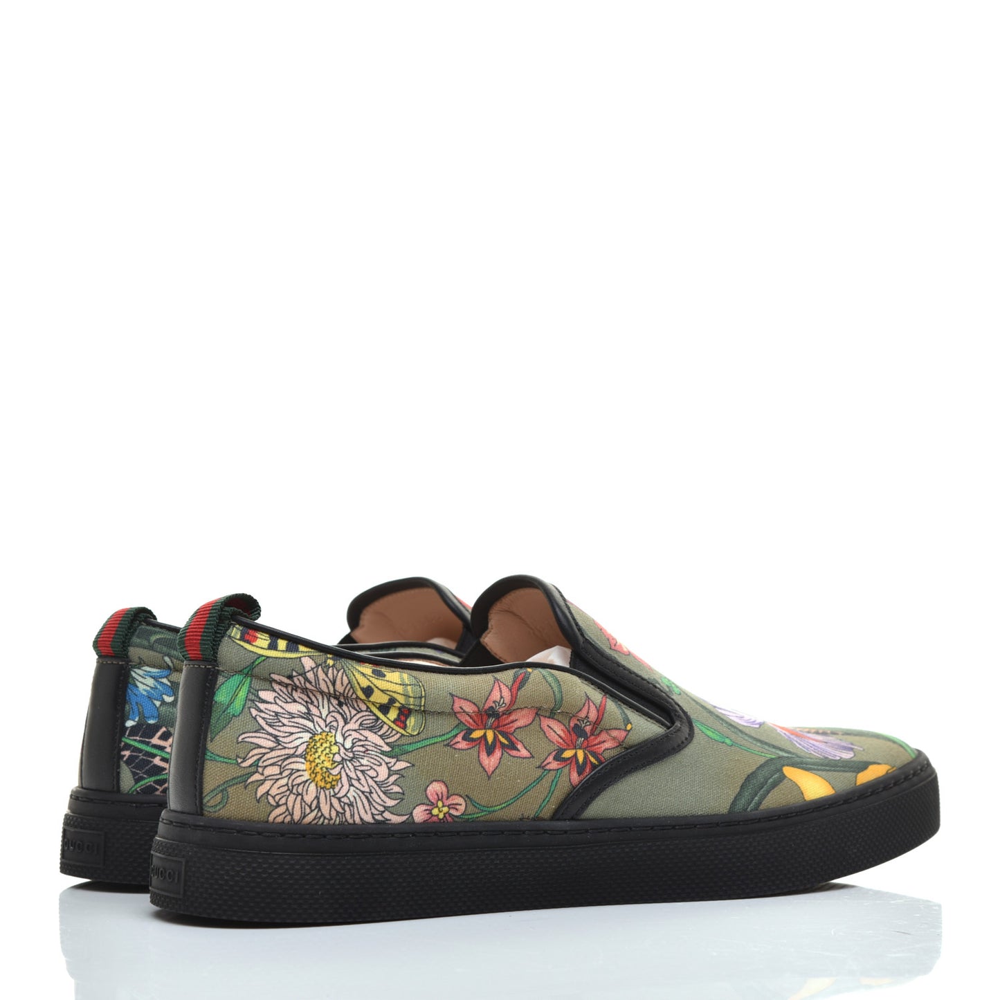 Canvas Miro Soft Calfskin Web Floral Snake Print Mens Dublin Slip On Sneakers 9.5 Militare Multicolor Black
