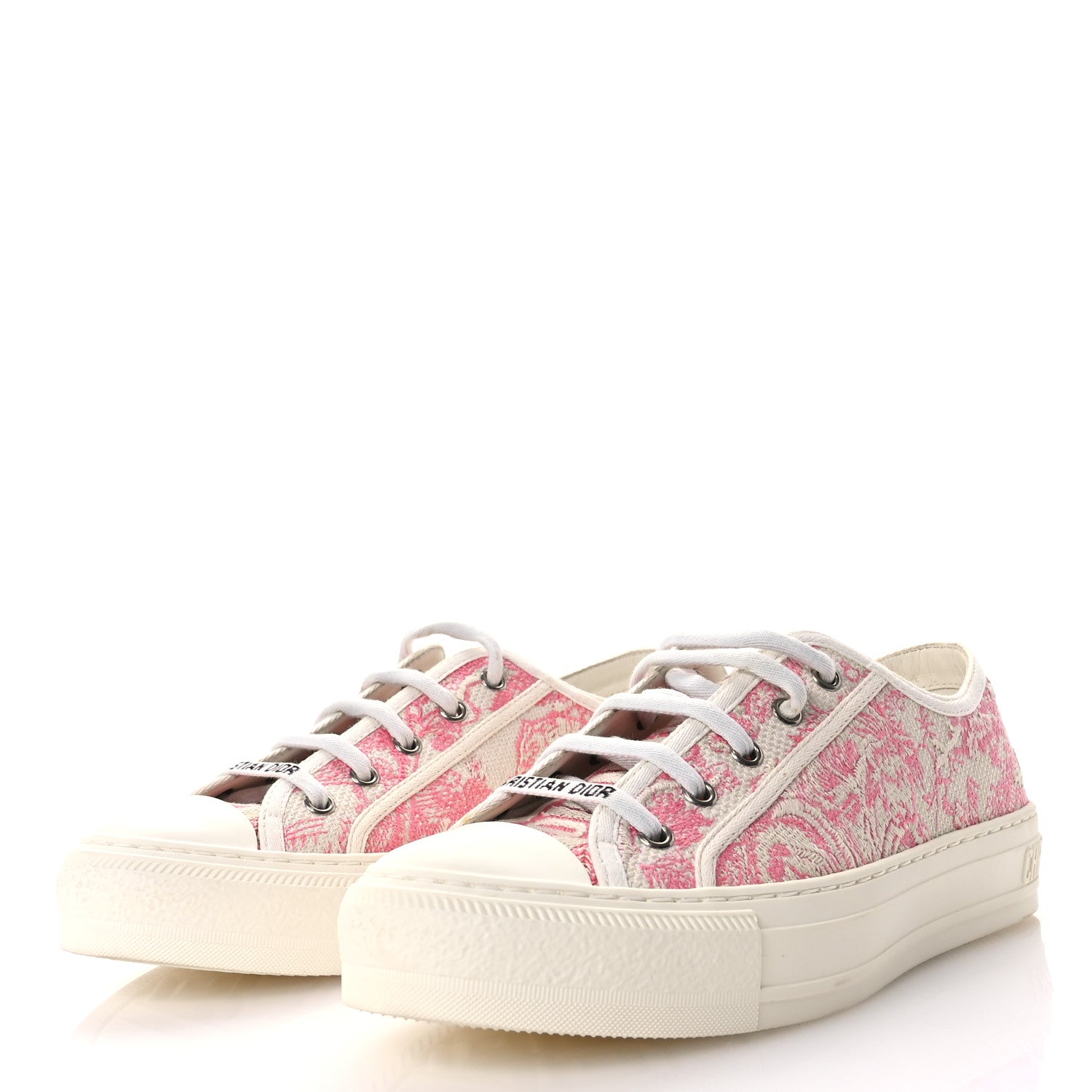 Christian Dior Canvas Toile De Jouy Embroidered Womens Walk'N'Dior Low Top Sneakers 38 Off-White Pink 4 of 9