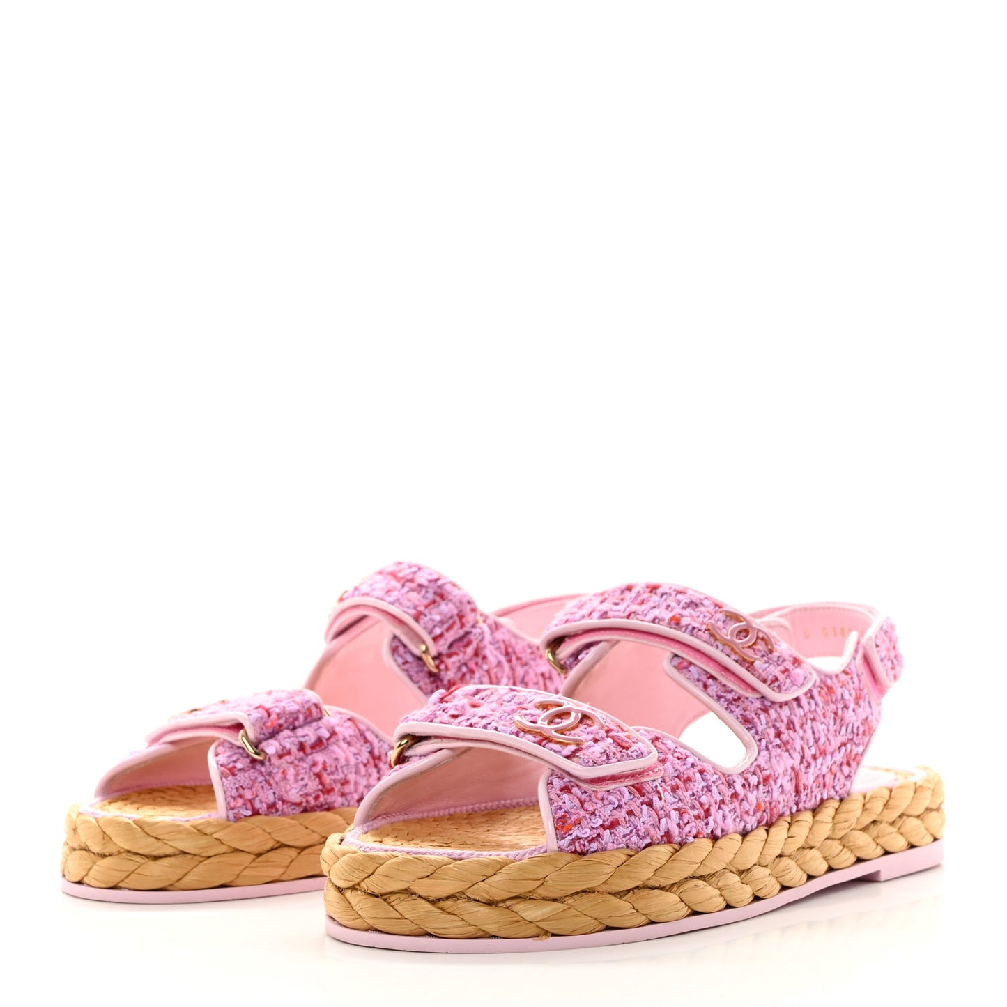 Tweed Patent Calfskin Velcro Dad Sandals 38.5 Light Purple Pink Red