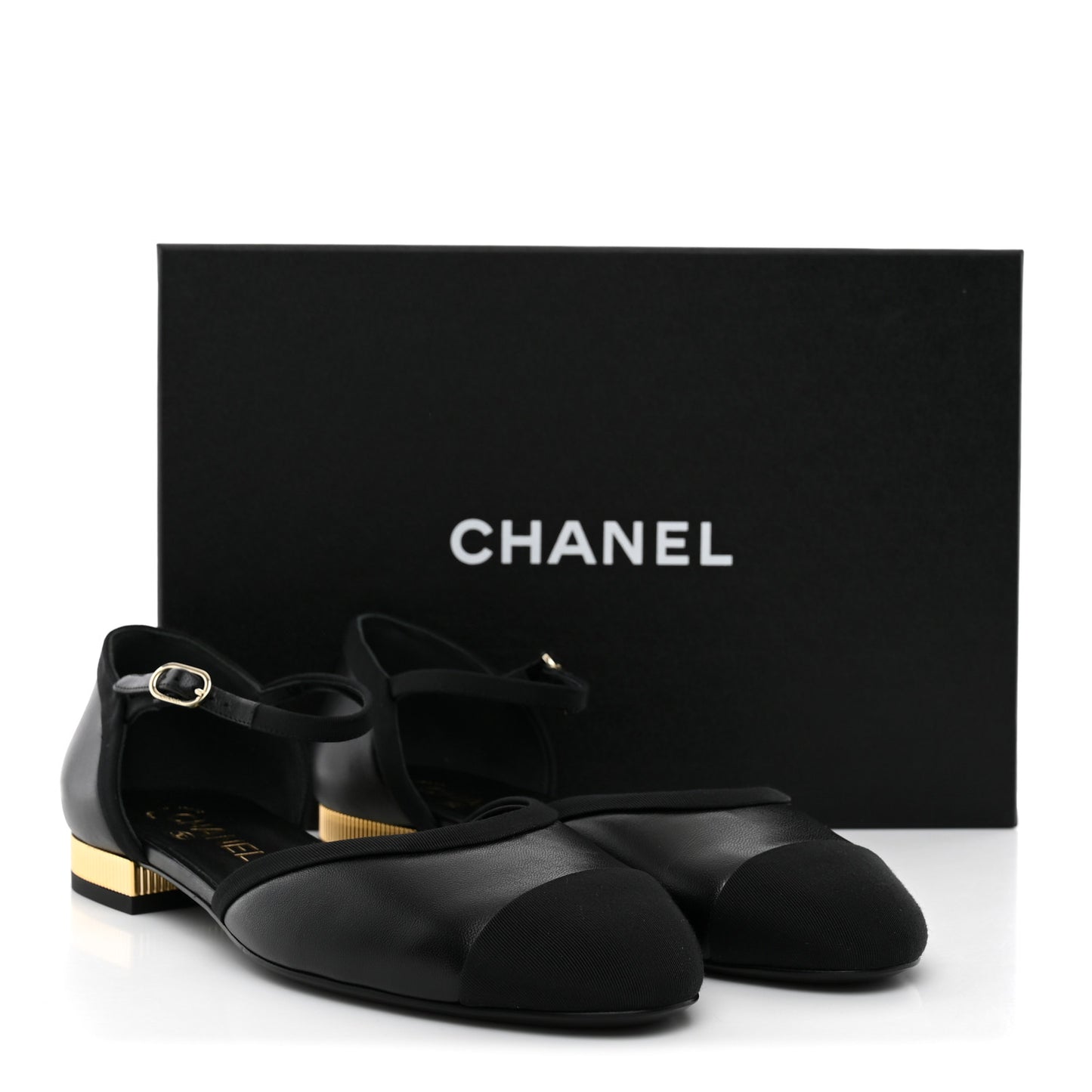 Lambskin Grosgrain Cap Toe Mary Jane Flats 38.5 Black