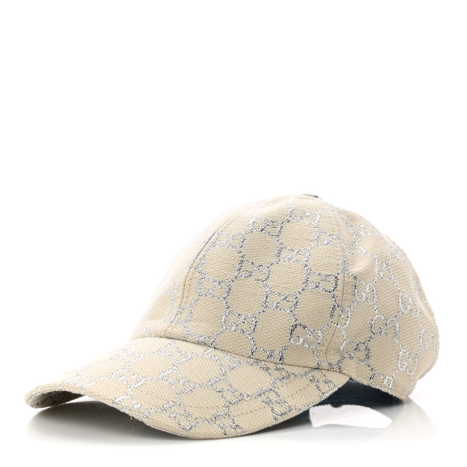 Gucci Canvas Lame GG Monogram Rush Baseball Hat XS Gardenia Silver 1 of 8
