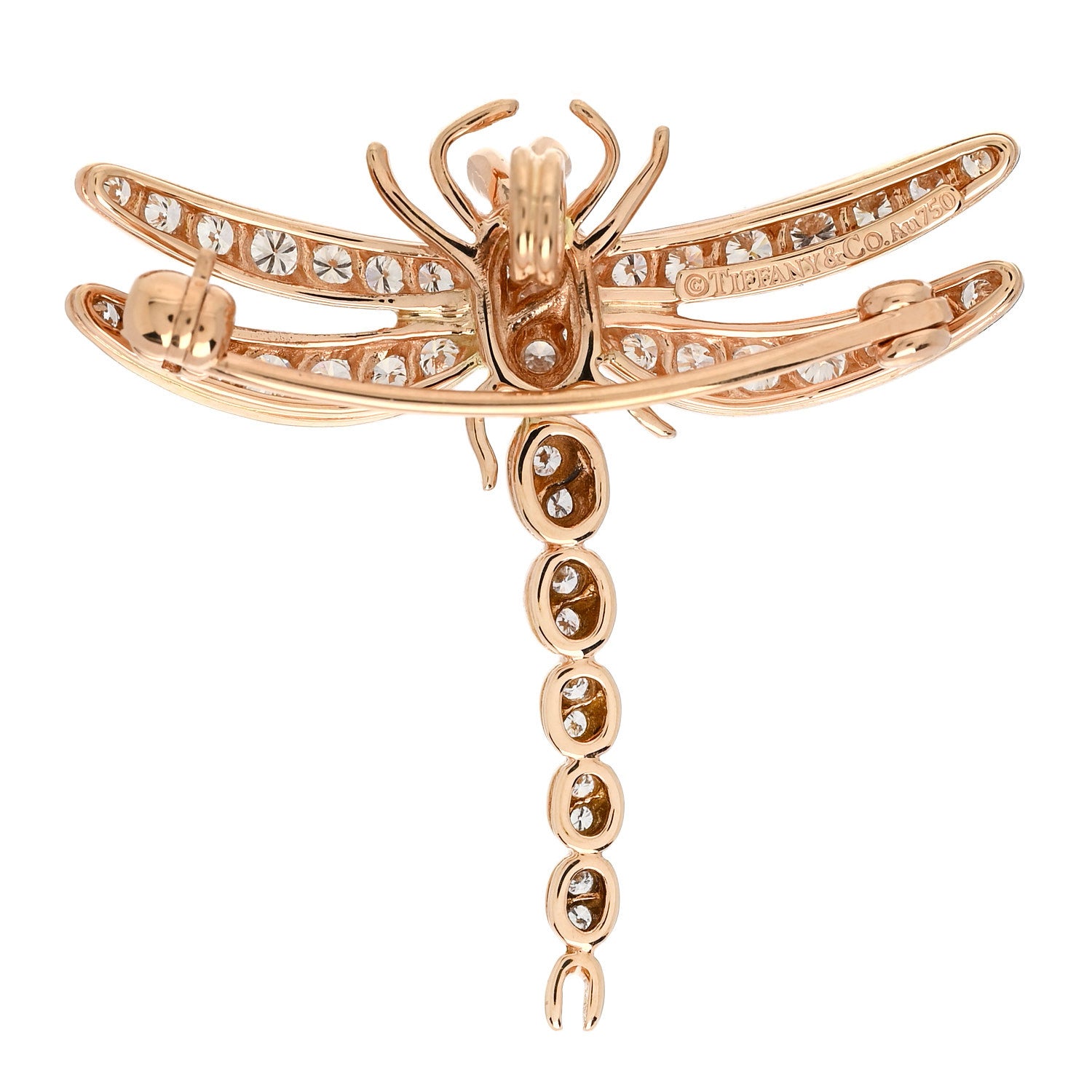 Tiffany 18K Rose Gold Diamond Blue Sapphire Dragonfly Brooch Pin