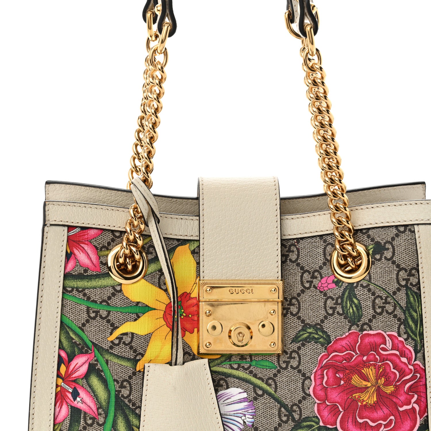 Gucci GG Supreme Monogram Flora Textured Calfskin Small Padlock Tote Beige Ebony Multicolor Mystic White 8 of 12