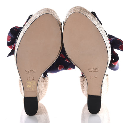Gucci Satin Heartbeat Carolina Platform Wedges 38.5 Blue 5 of 7