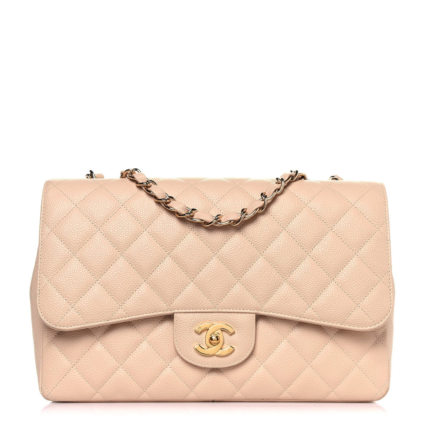Caviar Quilted Jumbo Single Flap Beige Clair