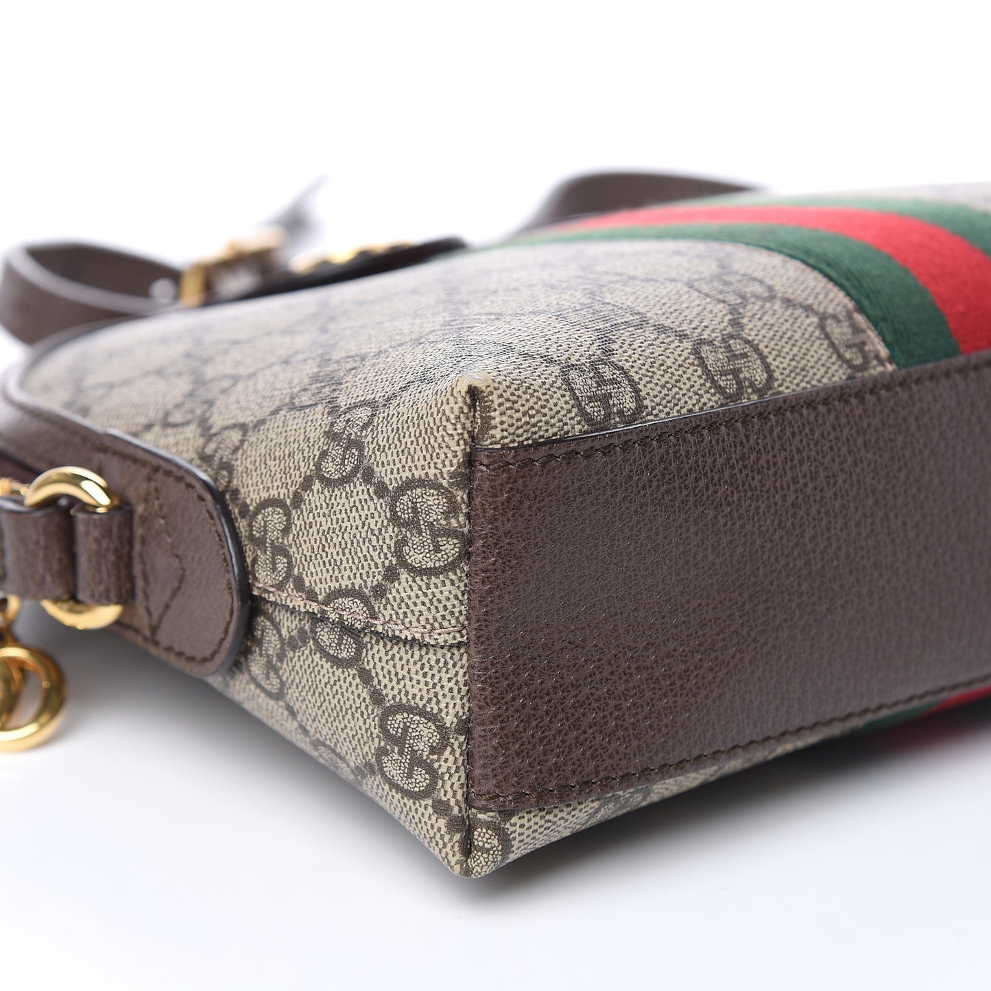 GG Supreme Monogram Textured Dollar Calfskin Web Small Ophidia Dome Shoulder Bag Beige Ebony New Acero