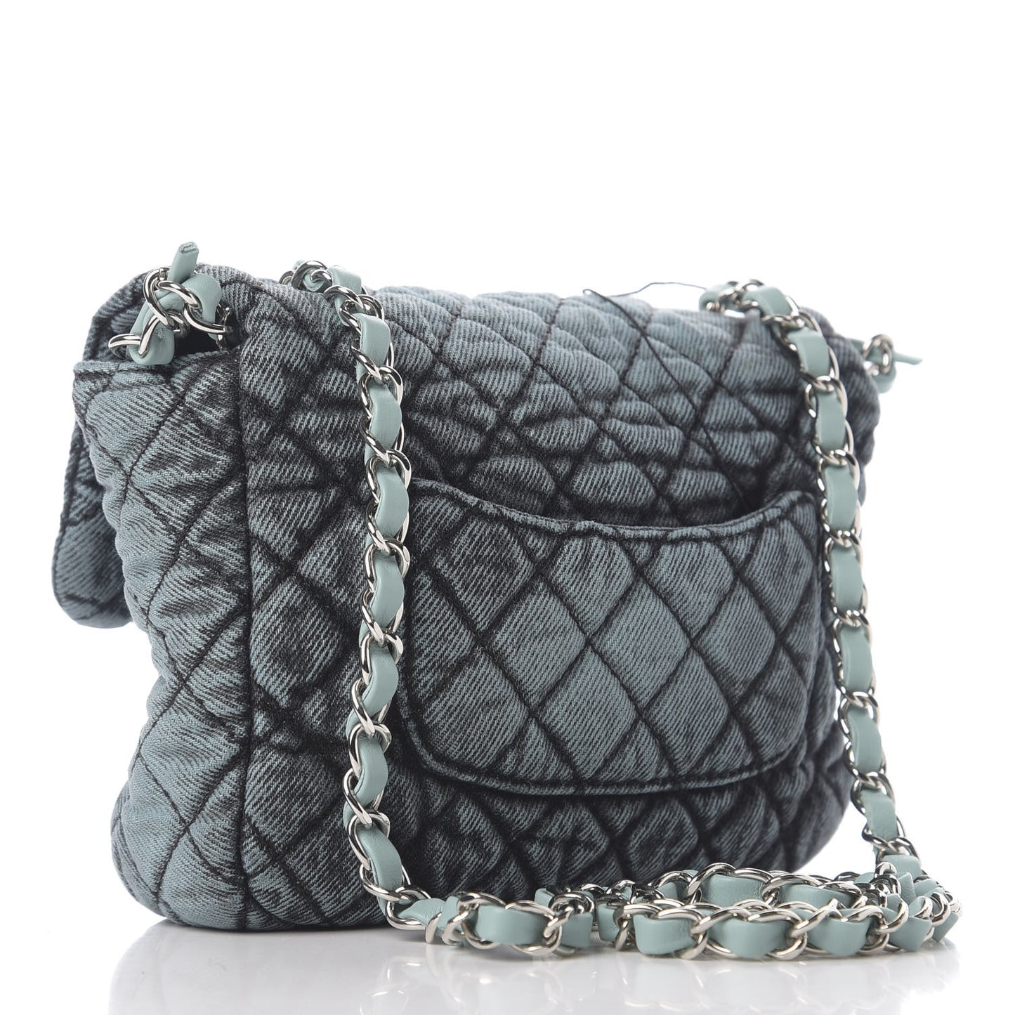Washed Denim Quilted Small Denimpression Flap Blue Black