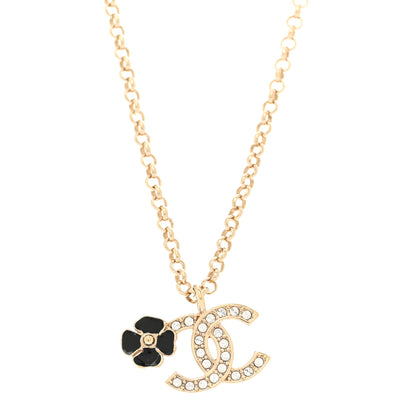 Chanel Crystal CC Camellia Necklace Gold Black 1 of 5