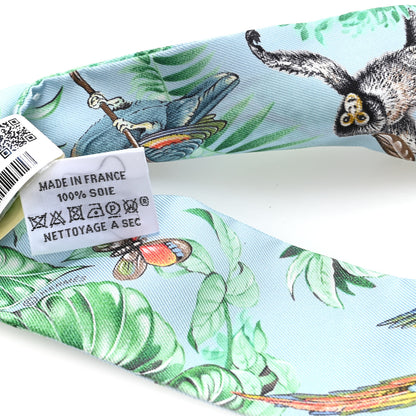 Hermes Silk Equateur Twilly Bleu Ciel Vert Orange 3 of 4