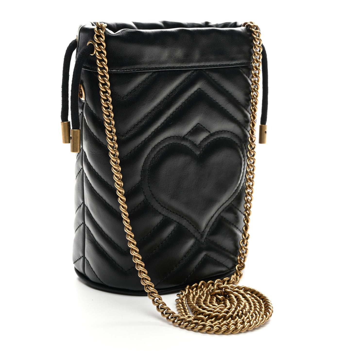 Calfskin Matelasse Mini GG Marmont 2.0 Bucket Bag Black