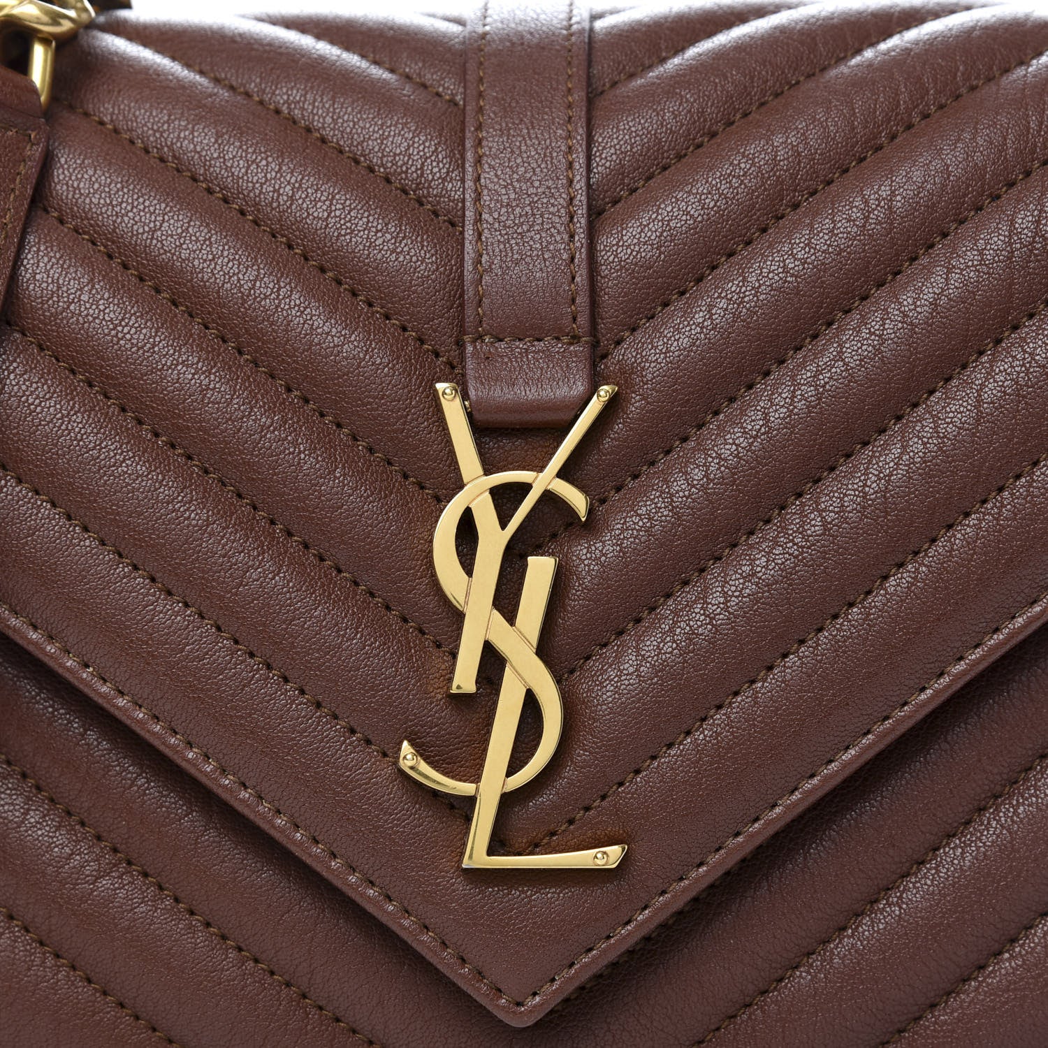 Saint Laurent Calfskin Matelasse Chevron Monogram Medium College Bag Brandy Old 9 of 9