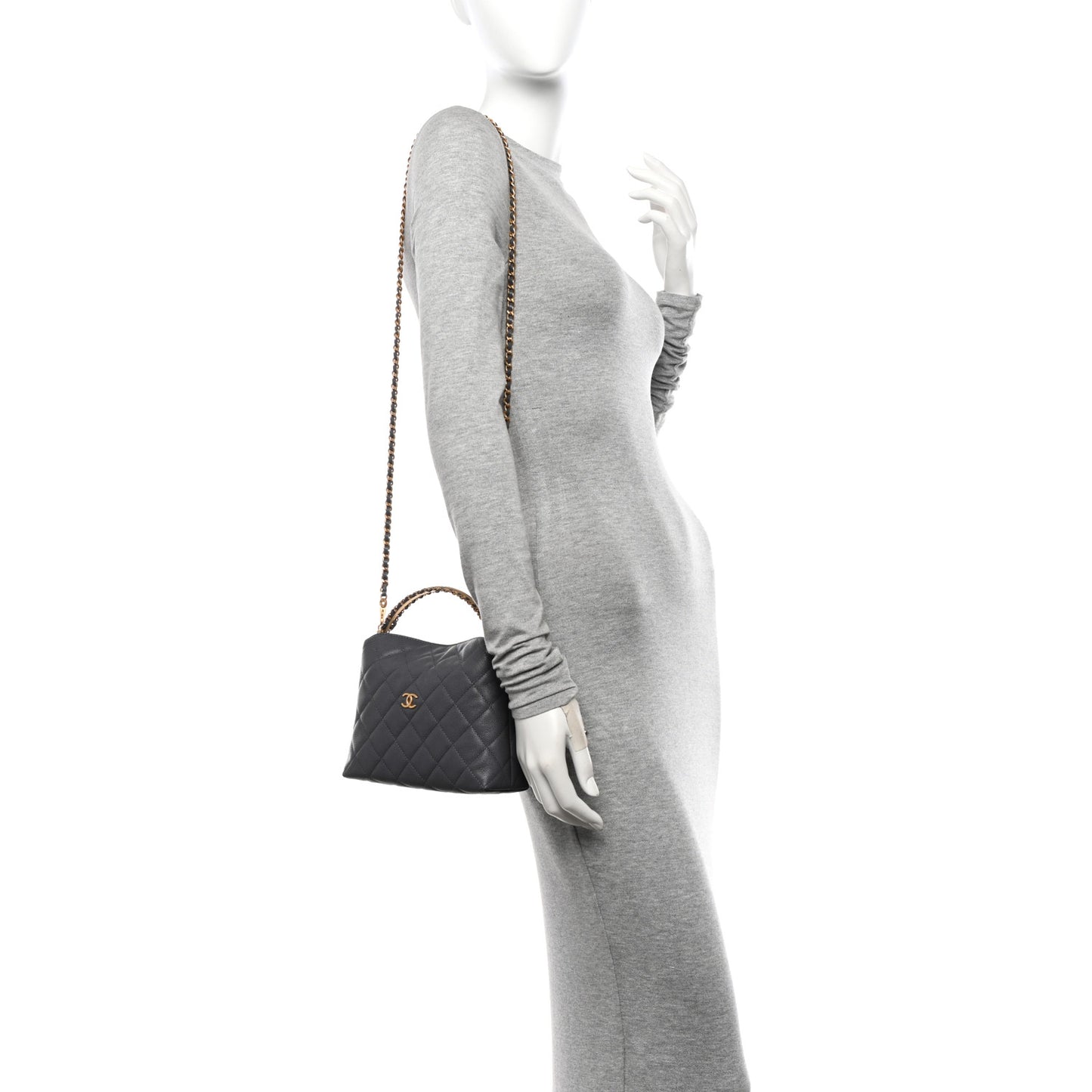 Caviar Quilted Chanel Way Clutch With Chain Grey