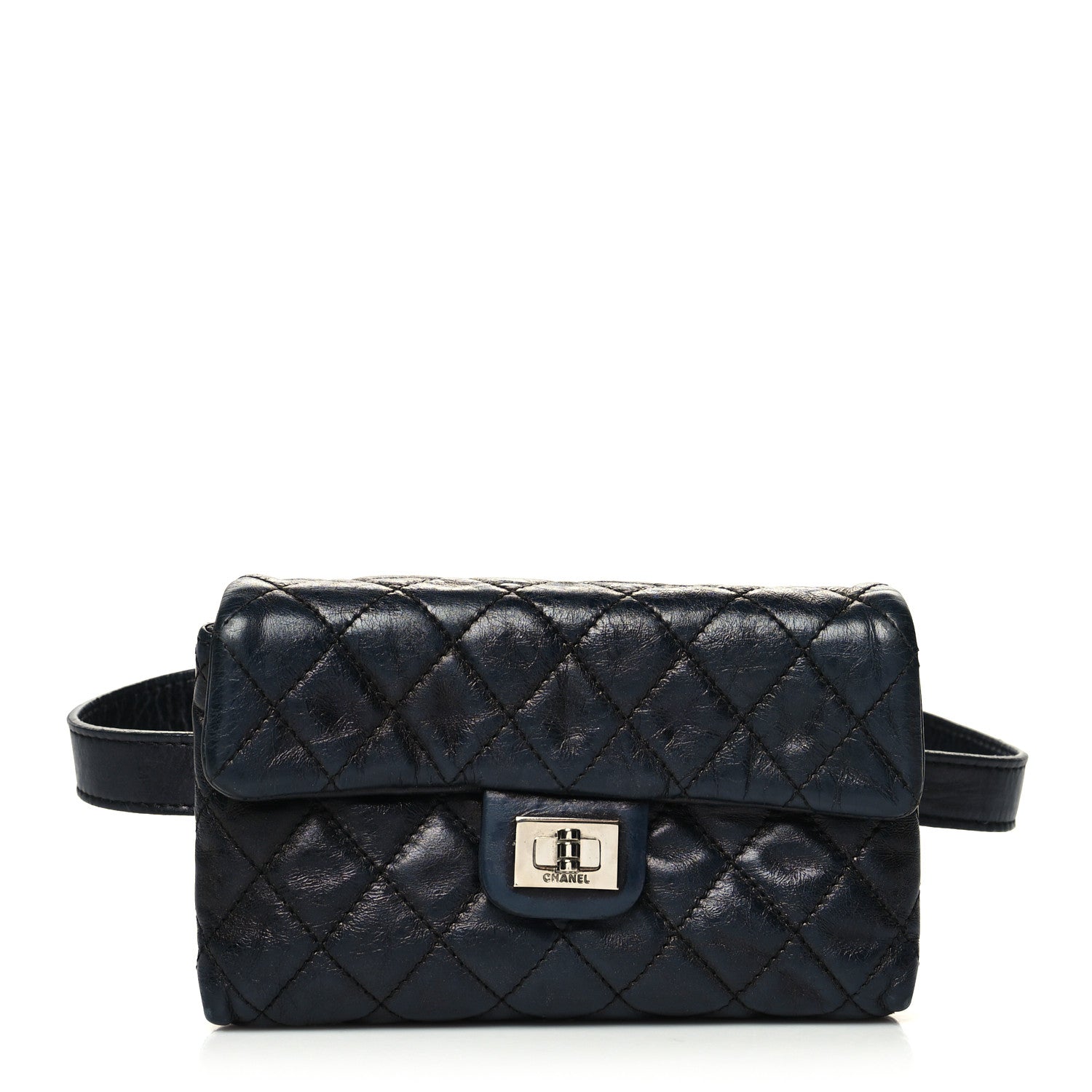 Chanel Glazed Aged Calfskin Quilted 2.55 Reissue Flap Belt Bag Clutch Black 1 of 13