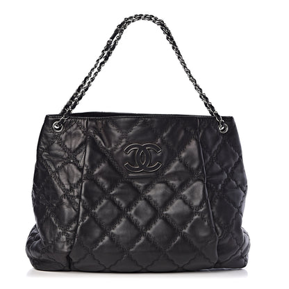 Chanel Calfskin Double Stitch Large Hamptons Shopping Tote Black 1 of 14