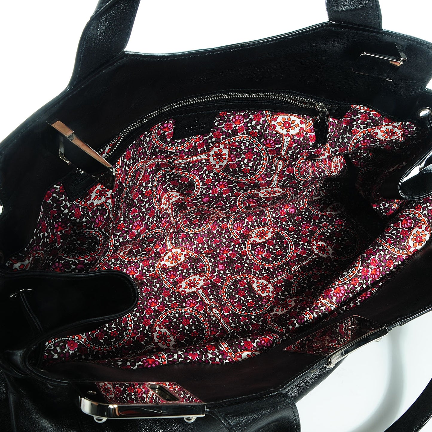 Leather Medium Race Bamboo Top Handle Bag Black
