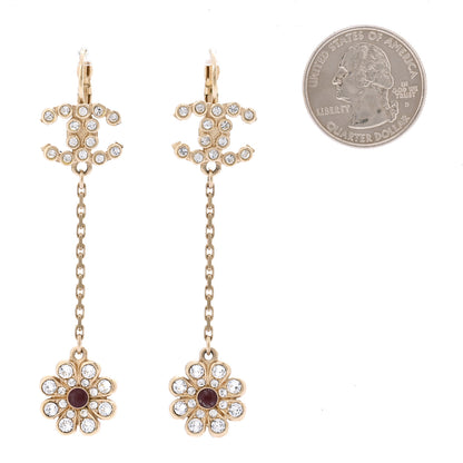 Chanel Crystal CC Flower Drop Earrings Gold 2 of 5