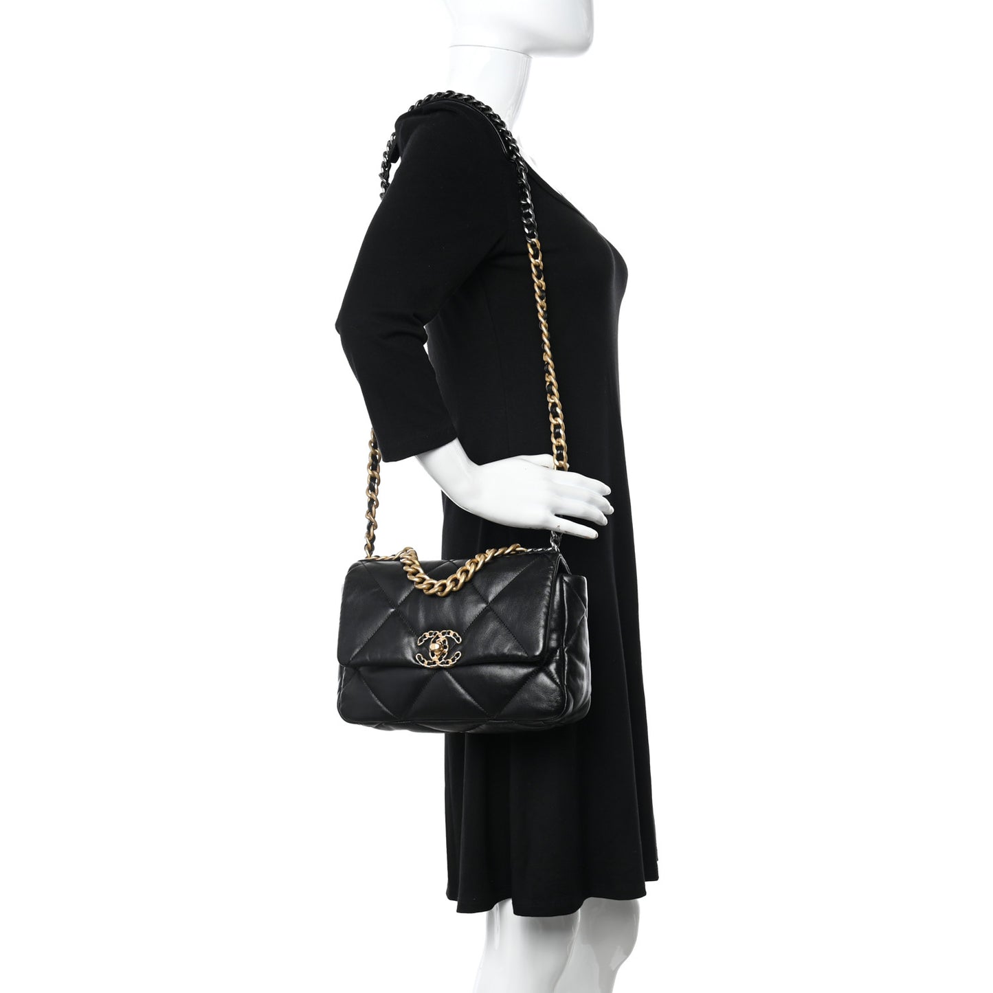 Shiny Goatskin Quilted Medium Chanel 19 Flap Black