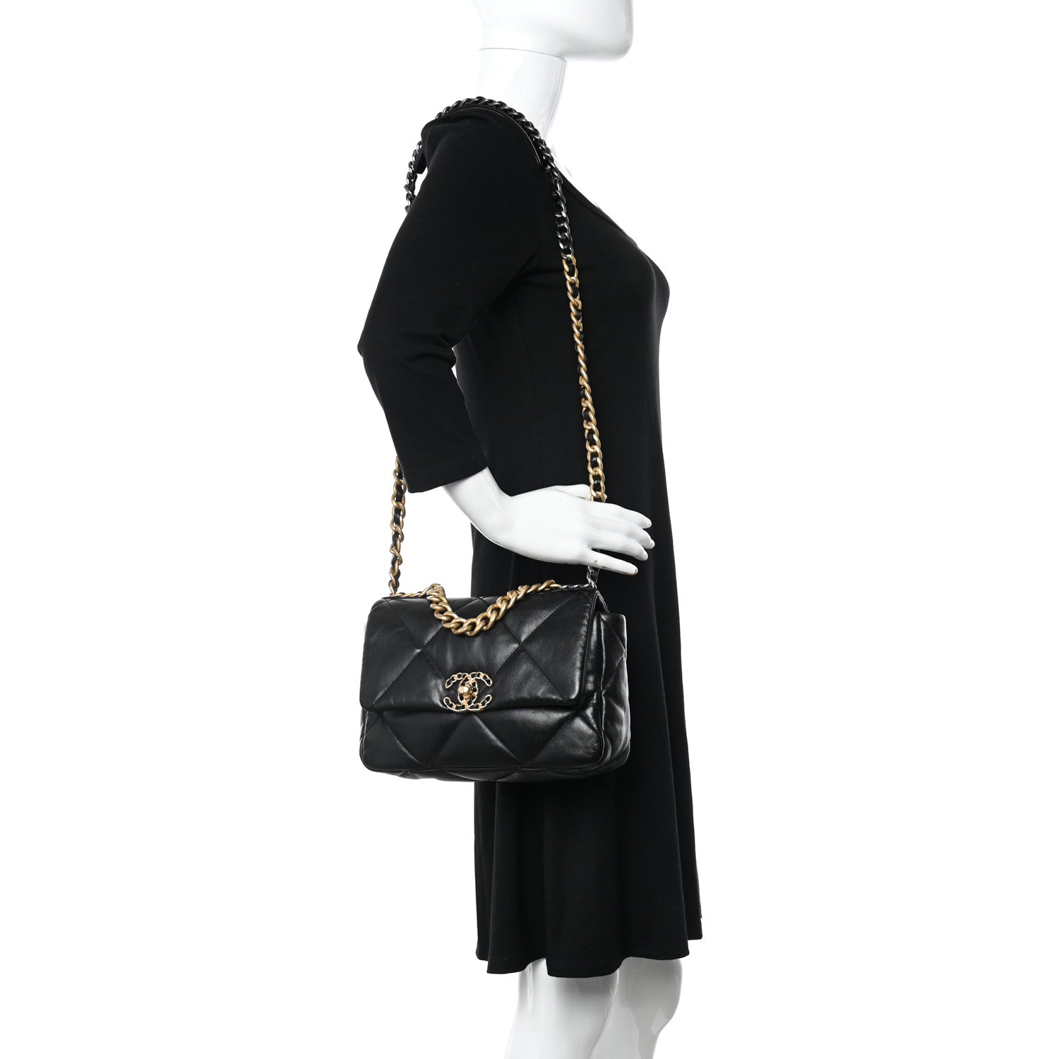Chanel Shiny Goatskin Quilted Medium Chanel 19 Flap Black 2 of 11