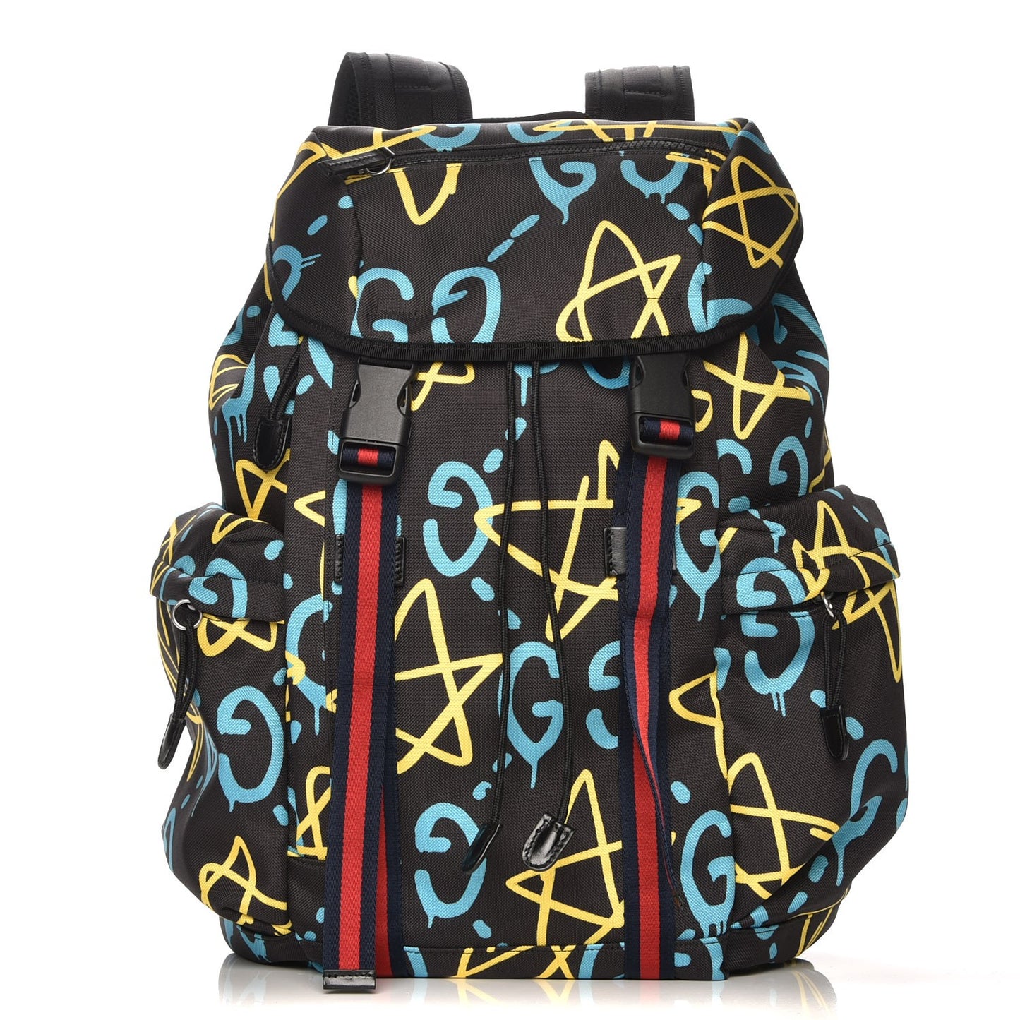 Techno Canvas GucciGhost Double Buckle Backpack Black New Acquamarine
