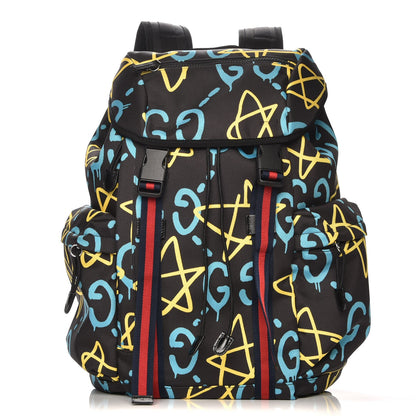 Gucci Techno Canvas GucciGhost Double Buckle Backpack Black New Acquamarine 1 of 7