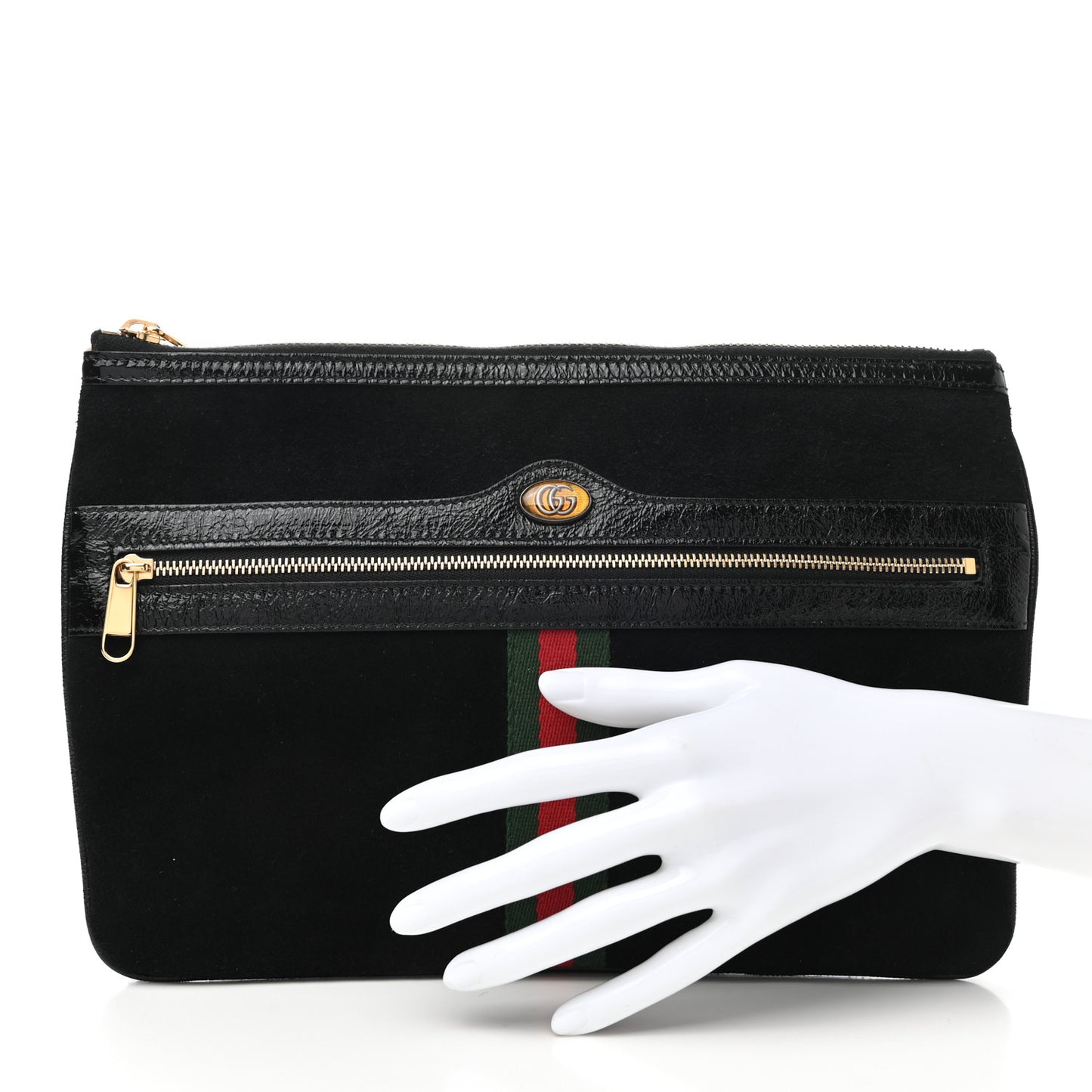 Suede Patent Large Ophidia Pouch Clutch Black