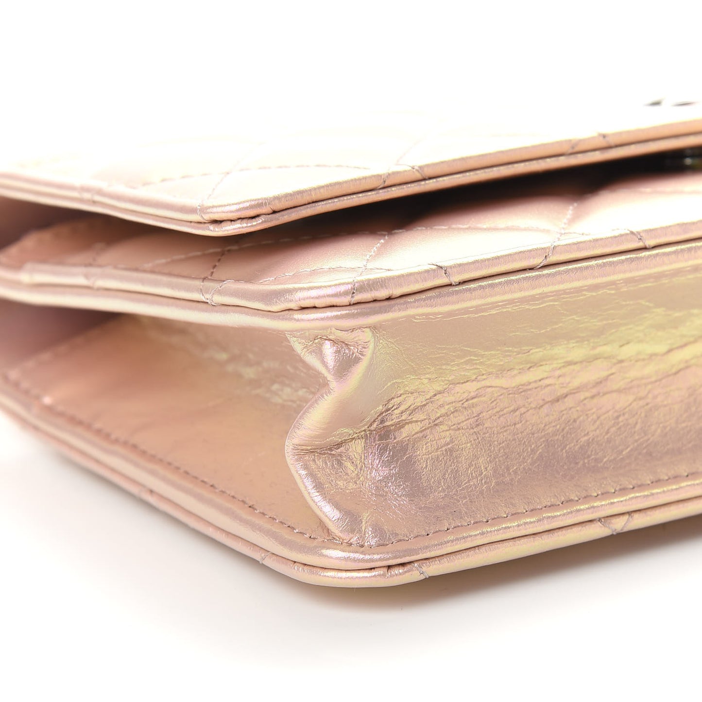 Iridescent Calfskin Quilted Wallet On Chain WOC Pink
