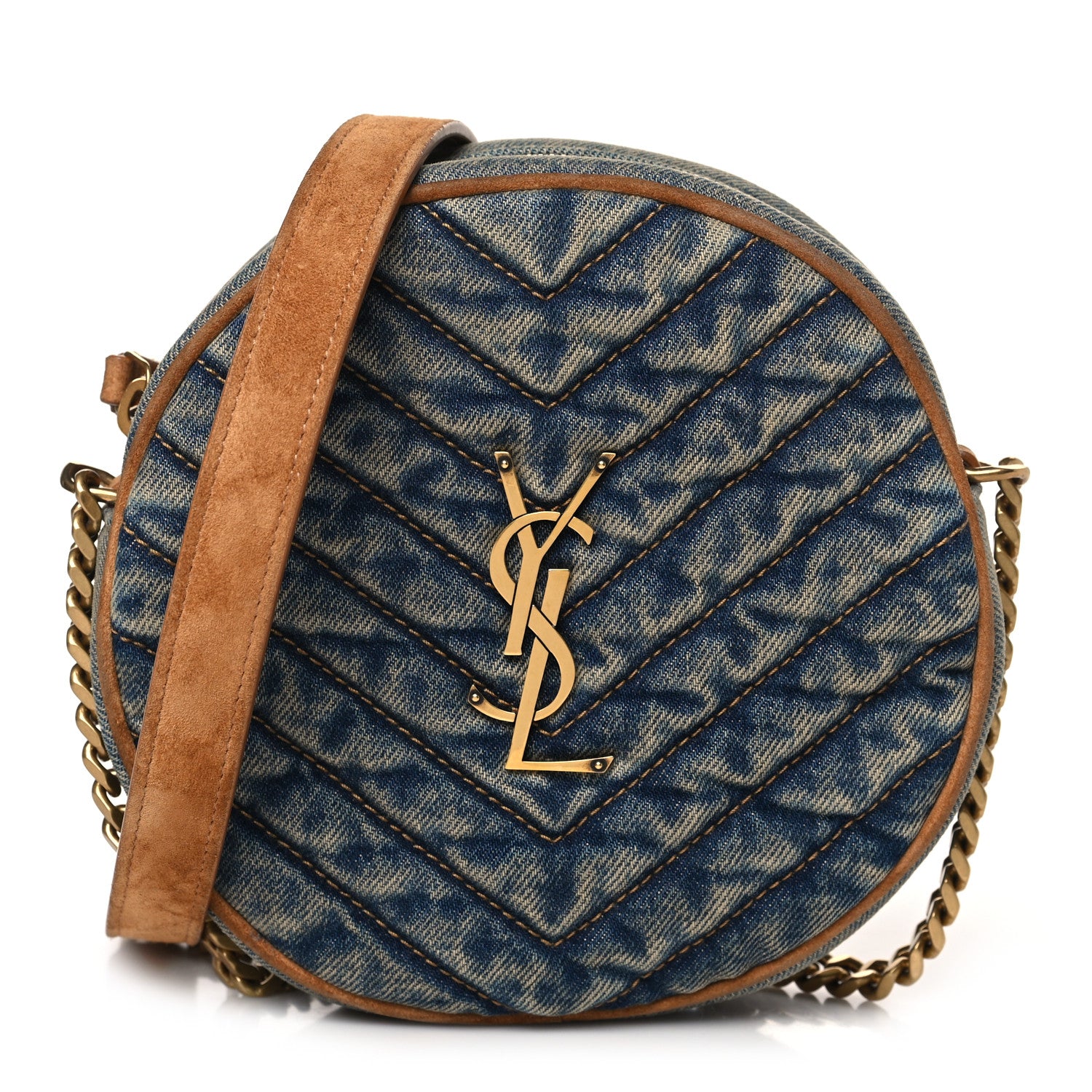 Saint Laurent Denim Quilted Monogram Round Crossbody Bag Rodeo Blue 1 of 9