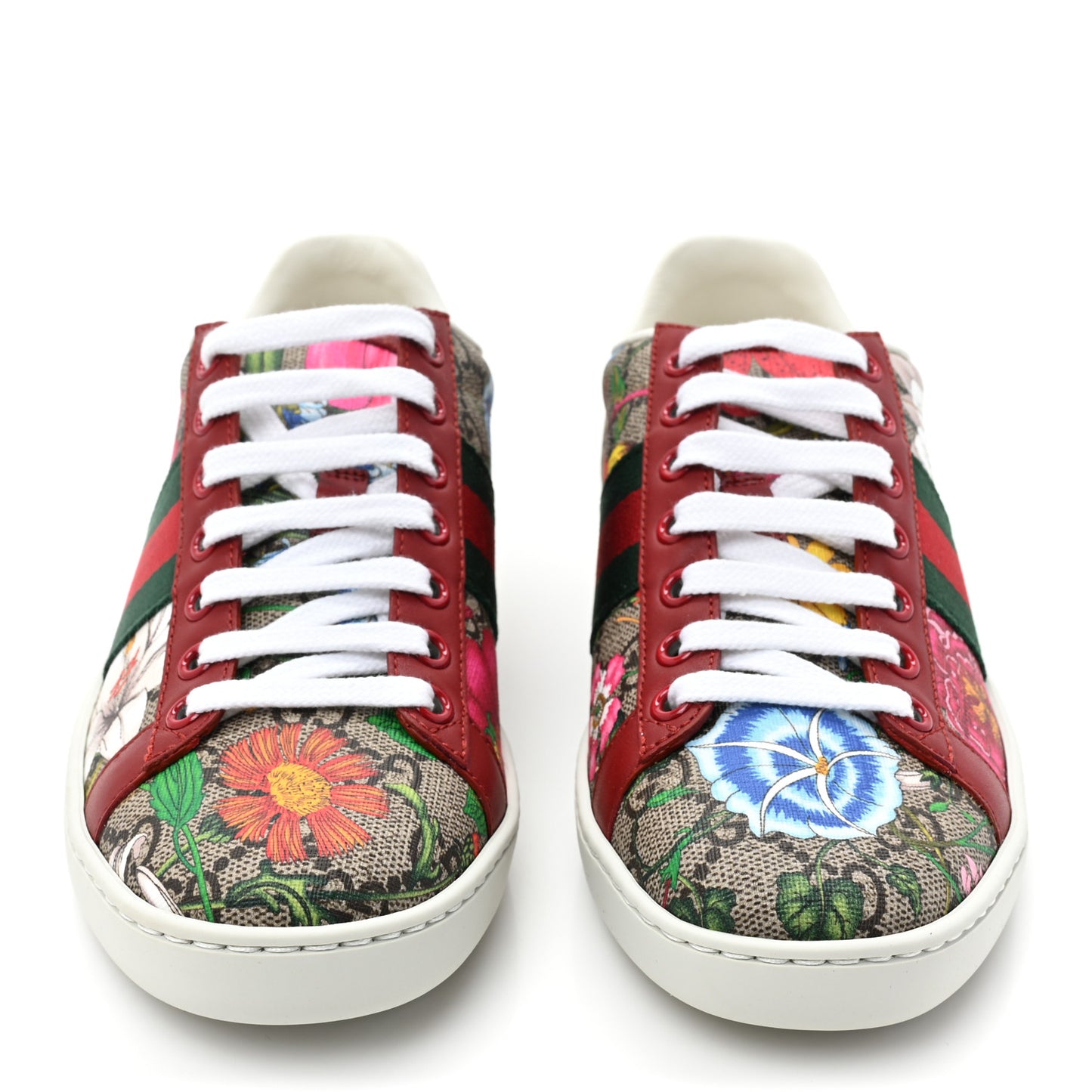 GG Supreme Monogram Flora Web Womens Ace Sneakers 35 Beige Multicolor Rosso