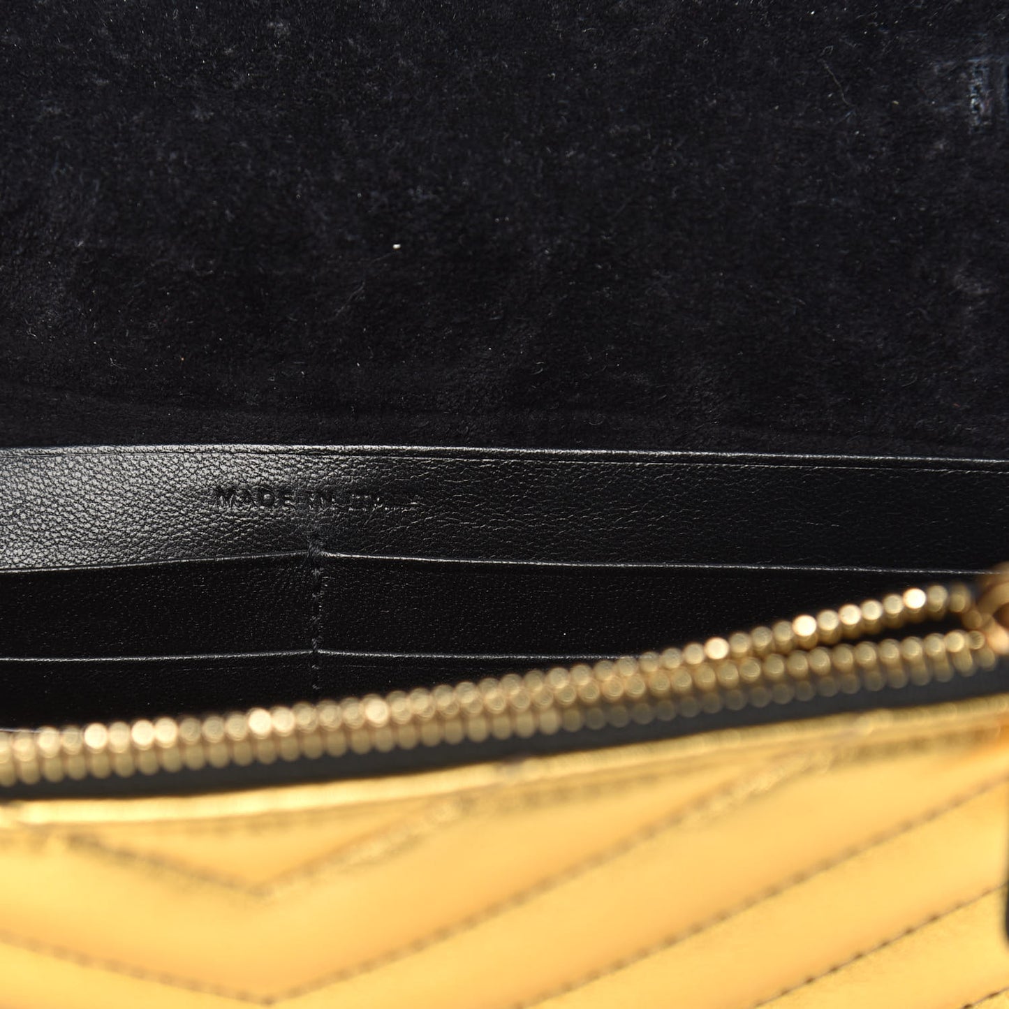 Metallic Calfskin Matelasse Chevron Monogram Envelope Chain Wallet Gold