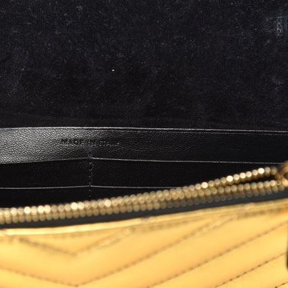 Saint Laurent Metallic Calfskin Matelasse Chevron Monogram Envelope Chain Wallet Gold 6 of 10