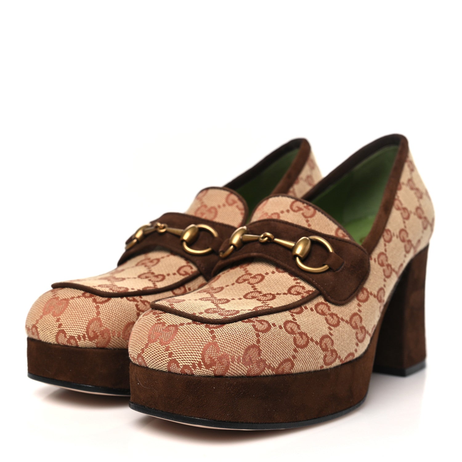 Gucci GG Monogram Suede Houdan Mid Heel Platform Loafers 40 Beige 4 of 9