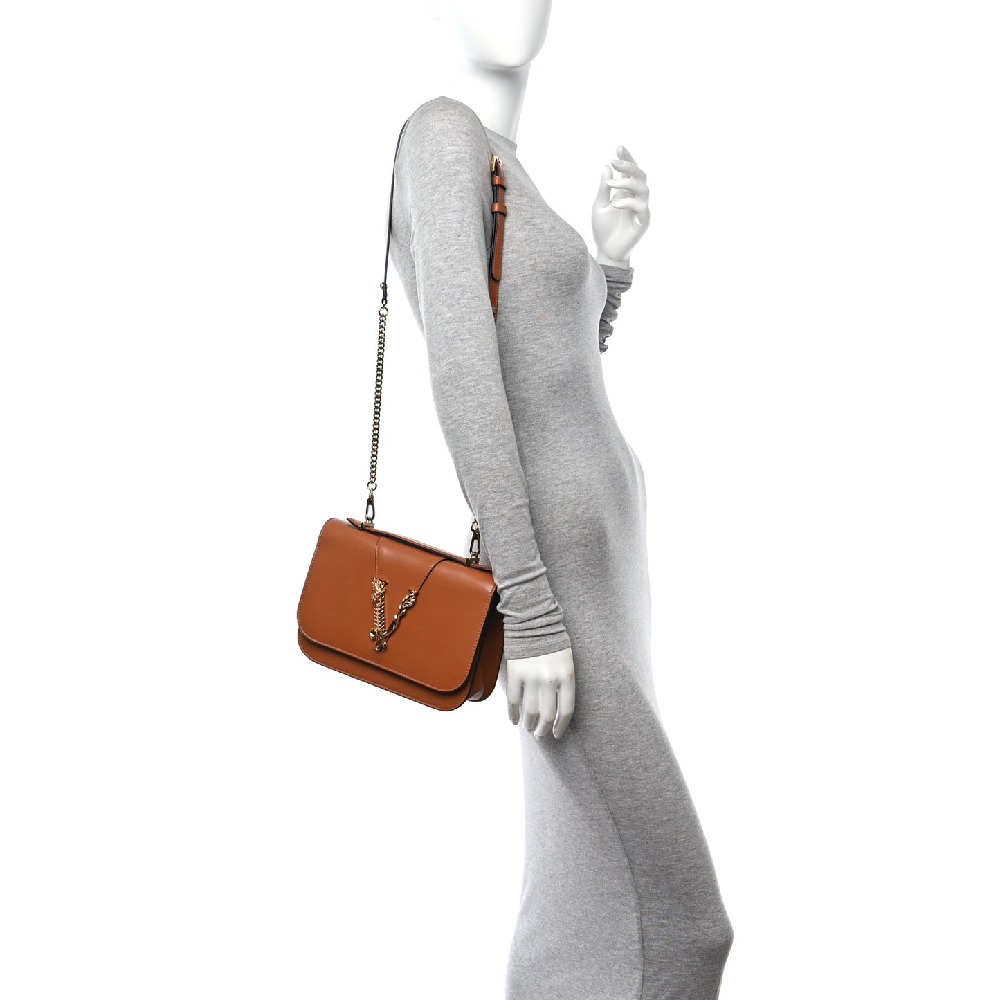 Vitello Barocco Virtus Top Handle Shoulder Bag Brown