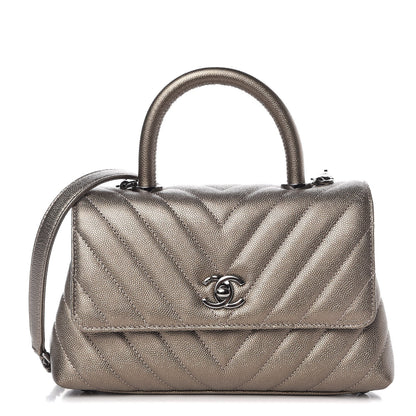 Chanel Metallic Caviar Chevron Quilted Mini Coco Handle Flap Light Gold 1 of 7