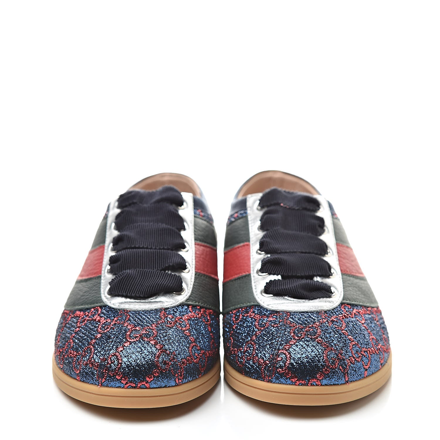 Gucci Lurex Calfskin Web GG Monogram Womens Falacer Sneakers 36.5 Iridescent Blue Iridescent Red Silver 2 of 9