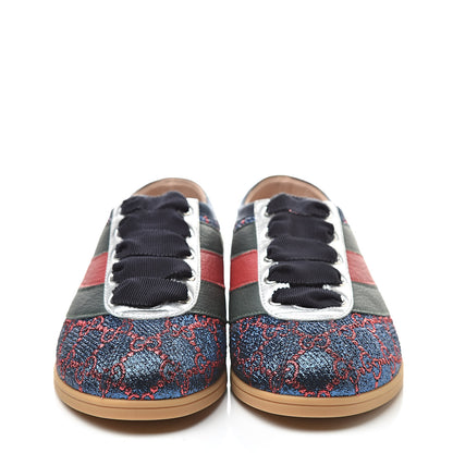 Gucci Lurex Calfskin Web GG Monogram Womens Falacer Sneakers 36.5 Iridescent Blue Iridescent Red Silver 2 of 9