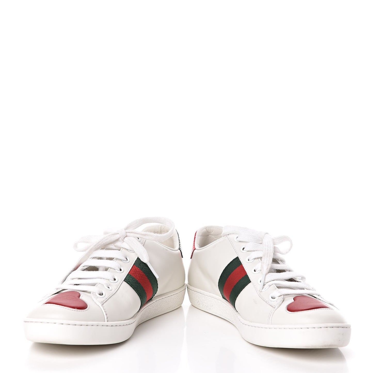 Calfskin Web Heart Embroidered Womens Ace Sneakers 37 White