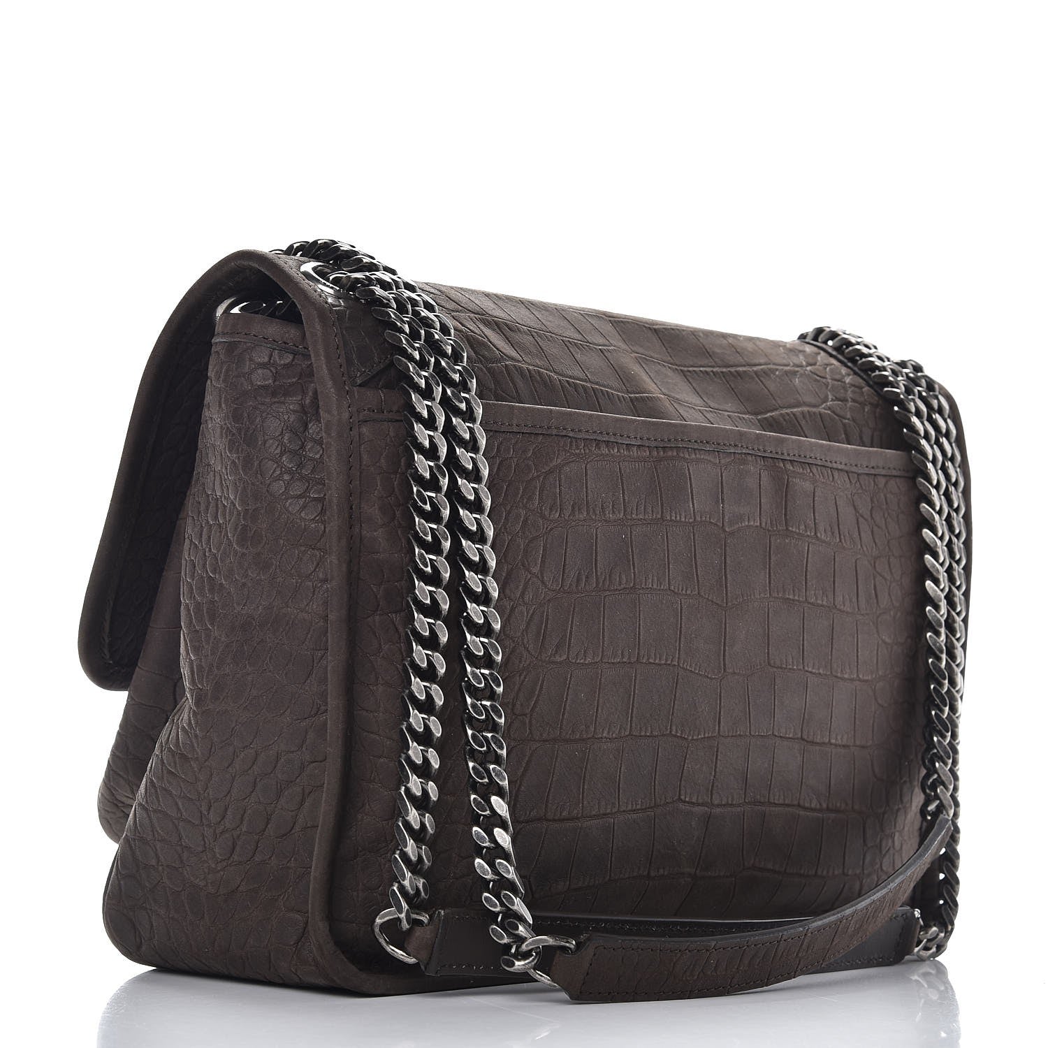 Saint Laurent Nubuck Crocodile Embossed Monogram Medium Niki Chain Satchel Wood 4 of 7