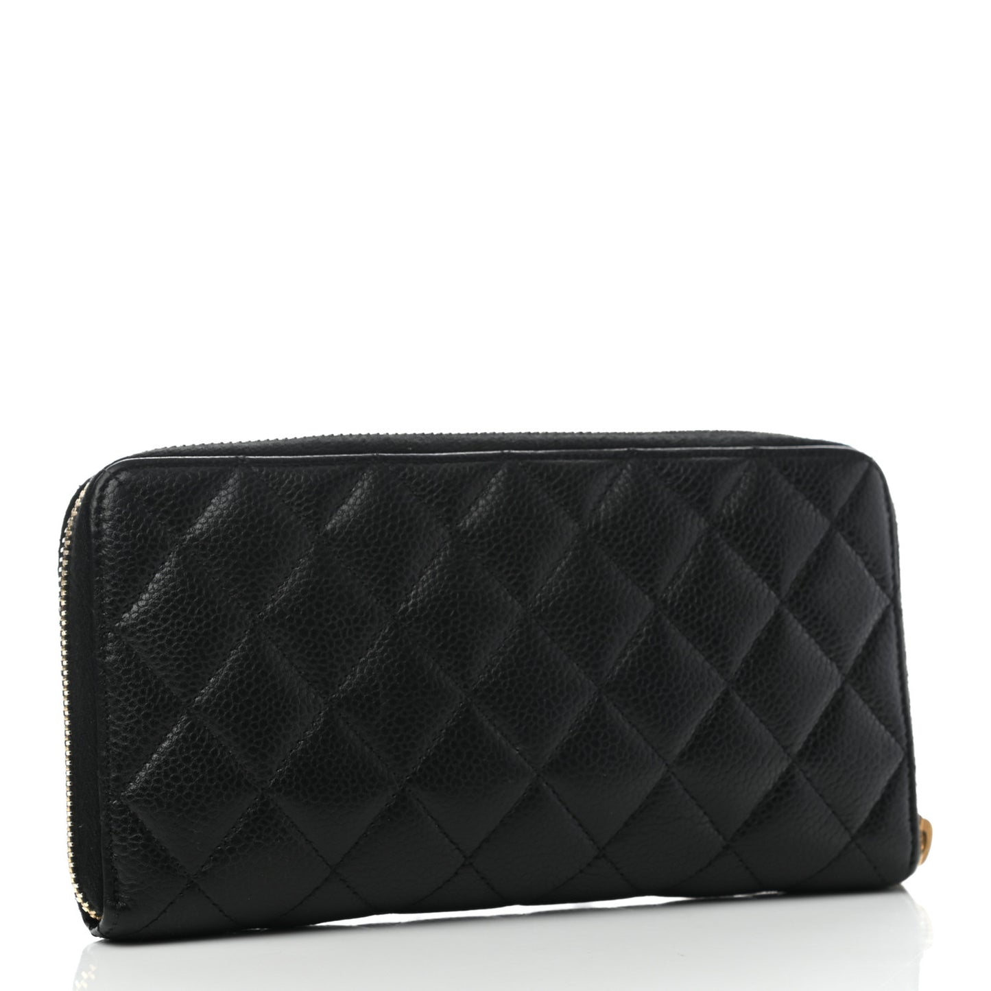 Caviar Quilted Large Gusset Zip Around Wallet Black